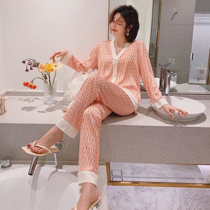 Ensemble 2 pi ces pyjama en soie femme V tements de maison en soie