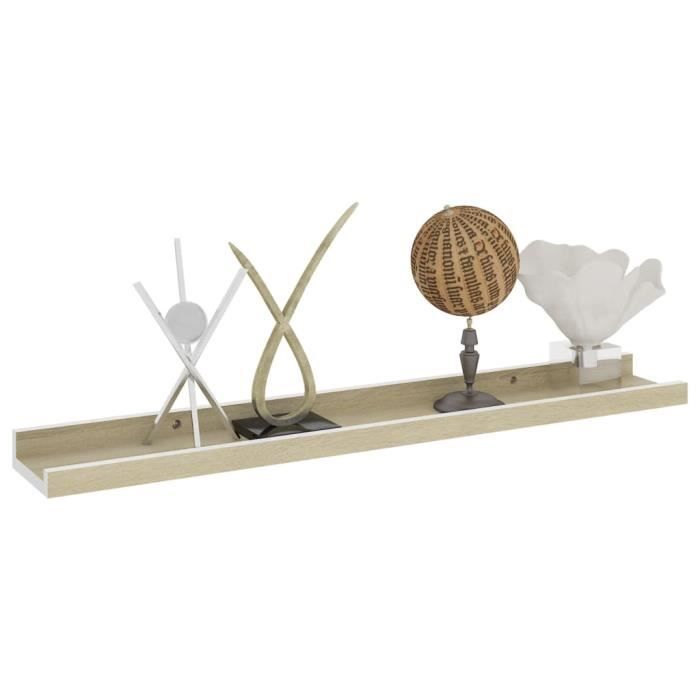 Étagères murales OVONNI - Blanc et chêne Sonoma - 60x9x3 cm - Lot de 2 - Elégance et Chic