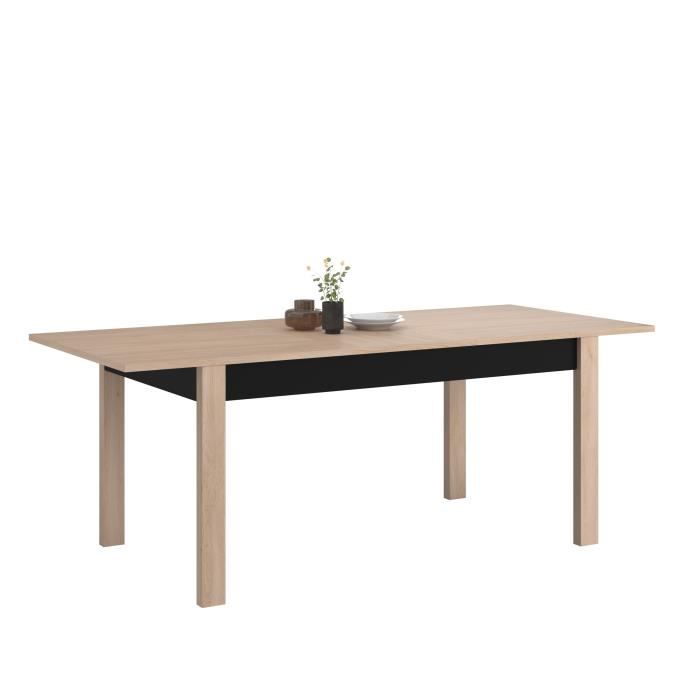 Table à manger extensible - Décor chêne Brooklyn et noir - HELMA PARISOT L 157/207x H 77,3 x l 90 cm
