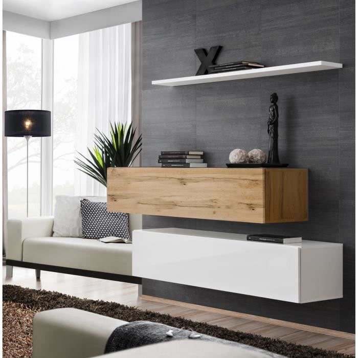 ensemble meubles de salon switch sbii design, coloris blanc brillant et chêne wotan. 30 blanc