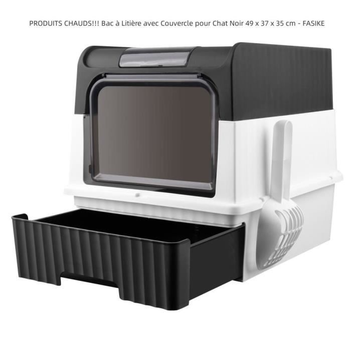 Meilleurs prix pour Bac à Litière pour Chat - FASIKE - Noir - 49 x 37 x 35 cm - Avec tiroir et spatule de litière