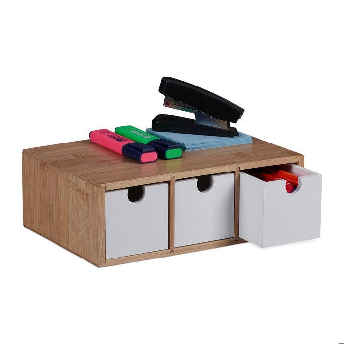 Rangement Petits Objets Outils Relaxdays Bac à Couverts, 6 Compartiments, H X L X P : 5 X 43 X 30,5 Cm Mini Commode Rangement Bureau