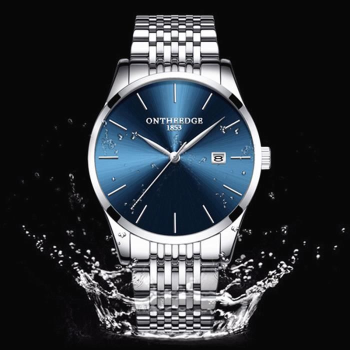 SHARPHY montre homme - Simple et ultra-mince - Dateur - Étanche - Quartz - Analogique - Bleu