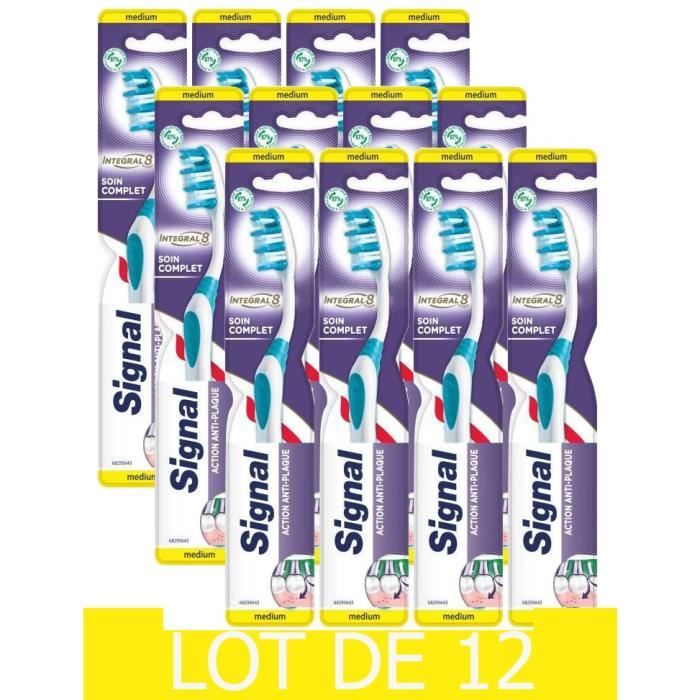 LOT DE 12, Signal Brosse à dents Integral 8 Soin Complet,100% recyclable, Medium 42mm