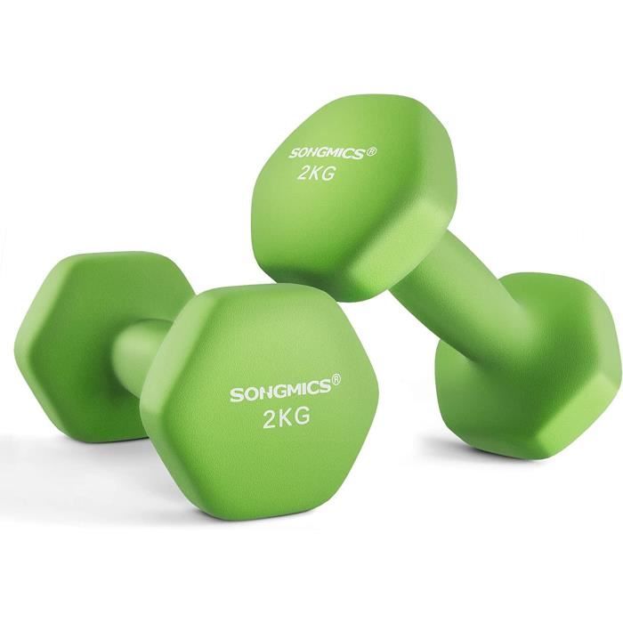 Haltères Hexagonaux - SONGMICS - Lot de 2 - 2 x 2 kg - Vert