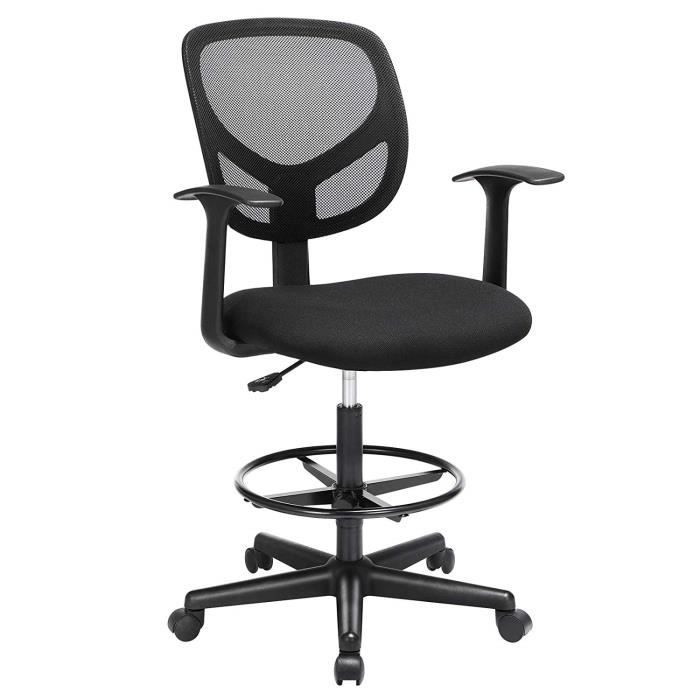 SONGMICS Fauteuil de bureau - pour bureau debout - avec repose-pieds réglable en hauteur - pivotant sur 360°- Noir OBN25BK