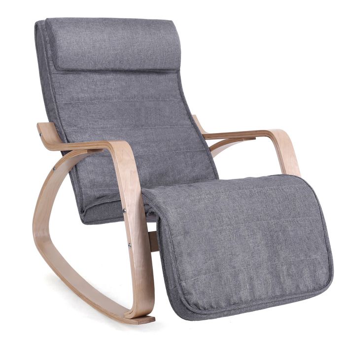SONGMICS Fauteuil à Bascule avec Accoudoirs en Bois Repose-pieds Réglable en 5 Positions Capacité 150 kg Gris et Couleur Boisée SONGMICS Fauteuil à Bascule avec Accoudoirs en Bois Repose-pieds Réglable en 5 Positions Capacité 150 kg Gris et Couleur Boisée