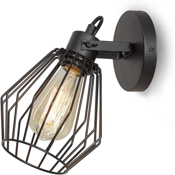 Appliques Murales Vintage 2 Pièces - Style Industriel Avec Bois Naturel Et Métal Noir - Lampe Rotative E27 Pour Salon Et Chambre