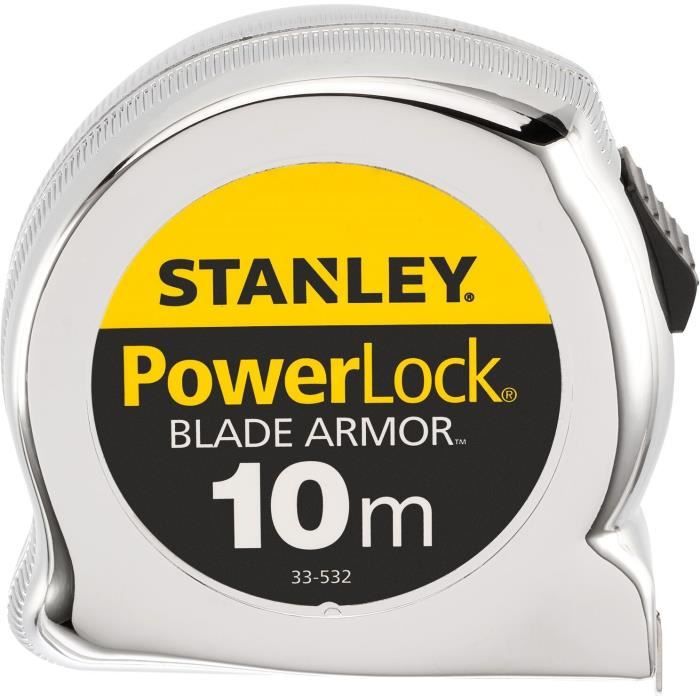 Mètre ruban STANLEY Powerlock Blade Armor 10m / 25mm - Longueur - Gris - A ruban - Acier et plastique