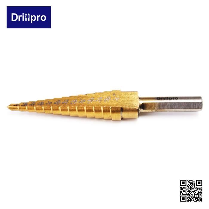 4-22 mm 10 étapes de Haute Vitesse Acier Titane 1//4/" HEX Shank Step Cone Drill Bit Trou Cutter Outil