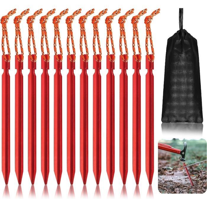 Lot De 12 Piquets De Tente à Visser 20,5 Cm - Sardines Camping Pour Sol Dur - Avec Foreur Et Arrache-clou - FICOFISE
