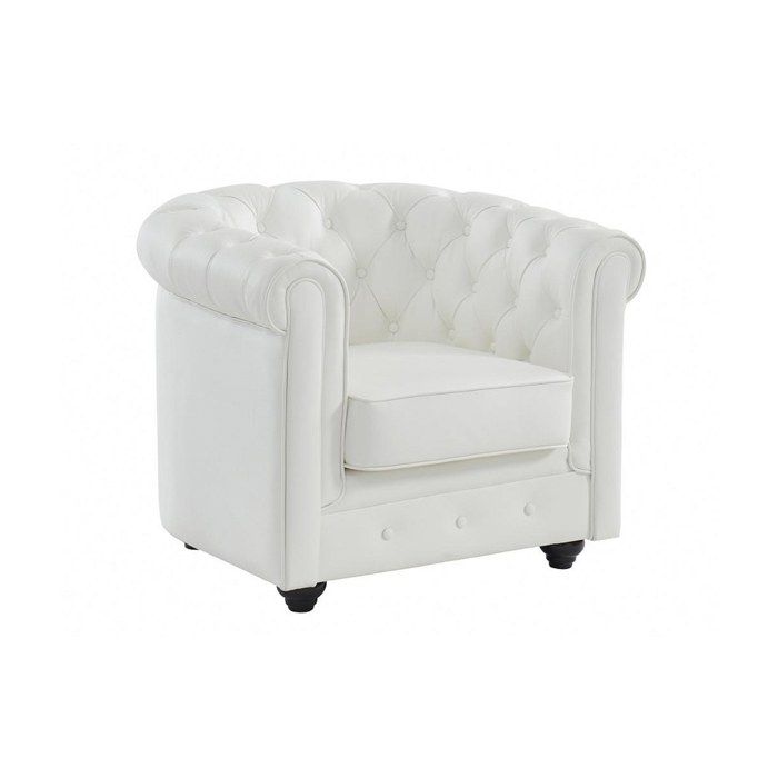 Fauteuil en cuir de buffle blanc CHESTERFIELD
