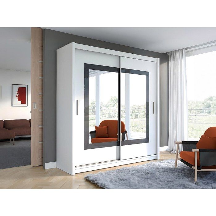 Armoire 2 portes coulissantes Avec miroir L203 cm Blanc AUTLAN