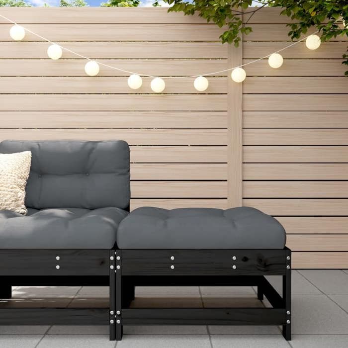 vidaXL Repose-pied de jardin avec coussin noir bois de pin massif tabouret repose-pied ottoman tabouret de jardin pouf 825559
