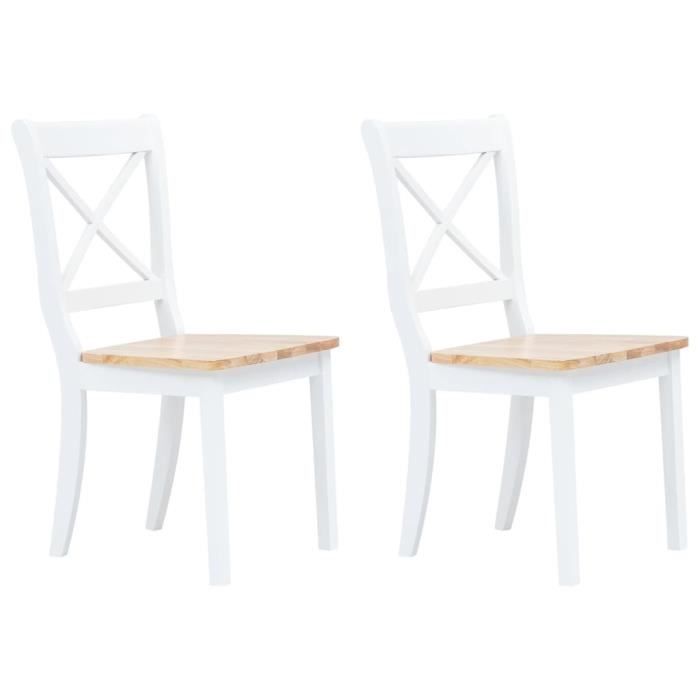Chaises à dîner - VIDAXL - Blanc et bois clair - Bois dhévéa massif - Lot de 2 - Salle à manger