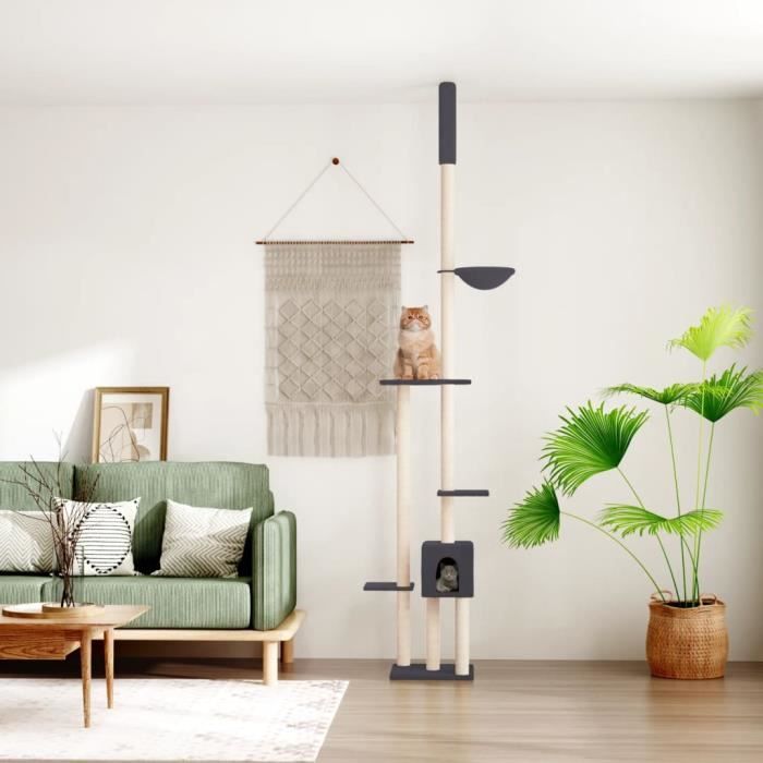 Comparer les prix de Vidaxl Arbre À Chat Du Sol Au Plafond Gris Foncé 258,5-284,5 Cm