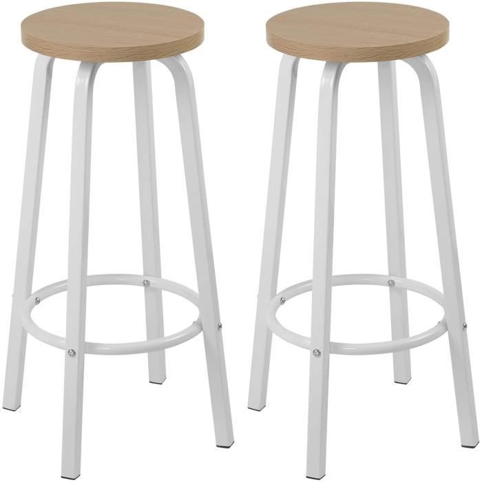 WOLTU Lot de 2 Tabourets de Bar-Bistrot Tabouret de cuisine Structure en métal Siège en MDF Chêne Clair