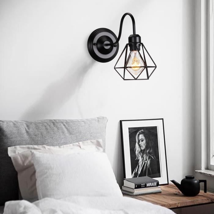 UNI E27 Lampe Mural Vintage Industrielle Rétro Eclairage de Mur Luminaire Intérieur E27 40W Noir 2PCS