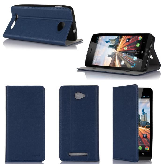 Housse Portefeuille Cuir à Rabat Bleu Foncé Pour Archos Oxygen 68XL 6.85" - Étui Flip Support Magnétique Cartes