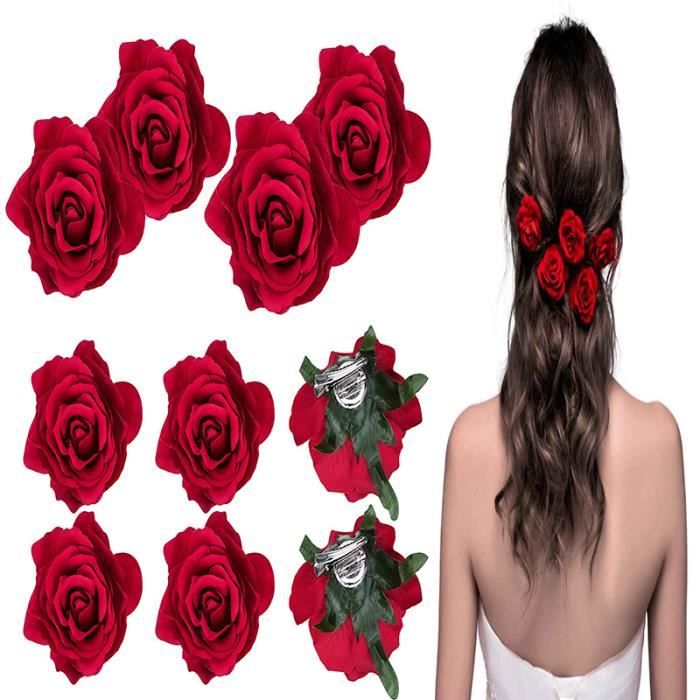 Pince à Cheveux Set, 8Pcs Barrette Cheveux en Forme de Fleurs Artificielle  Cheveux Pince Clip de Rose pour Femmes Filles Bébé Enfants Accessoires