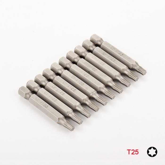 Jeu 10 Embouts Torx 50 Mm - Acier S2, T10 à T40, Tige Hex 1/4", Pour Visseuse Électrique Et Choc