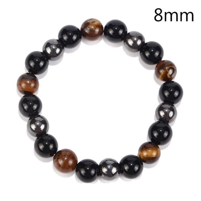 Bracelet Perle œil De Tigre Noir 8mm BRICAF - Couple Ajustable, élastique, Neuf