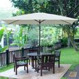 Parasol rectangulaire inclinable de jardin avec manivelle métal polyester haute densité anti UV 50+ crème-1