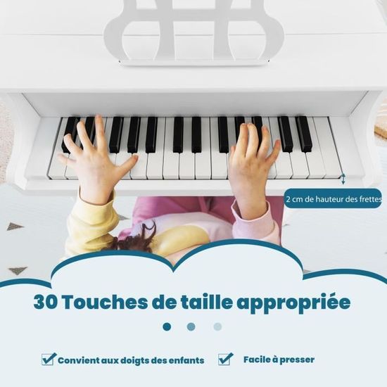 Piano à Queue Enfant En Bois 30 Touches Tabouret Inclus - Jeux d