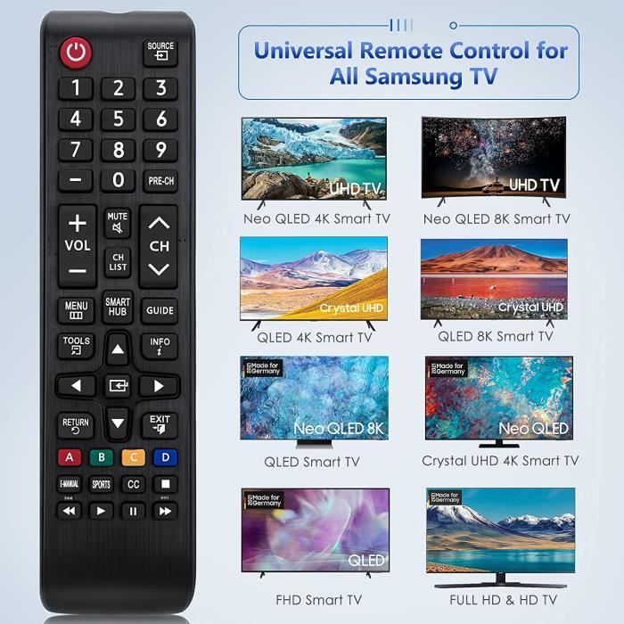 Universelle Télécommande pour Samsung Smart TV BN59-01175N AA59-00603A  AA59-00741A AA59-00786A Compatible avec tous les télév [175] - Cdiscount TV  Son Photo