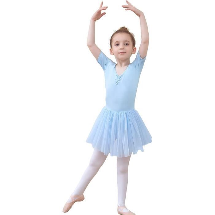 Robe De Danse Classique Fille Brillant Paillettes Robes Asymu00e9trique Dance Ballet Enfant 4-14 Ans Blanc