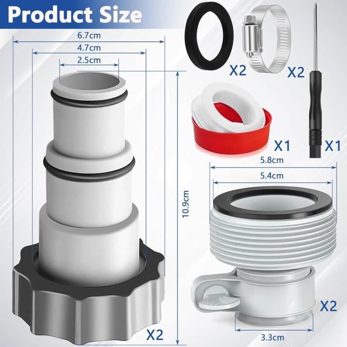 Raccord Tuyau Piscine 32 mm à 38 mm, Adaptateur de tuyau de piscine Connecteur de Tuyau de