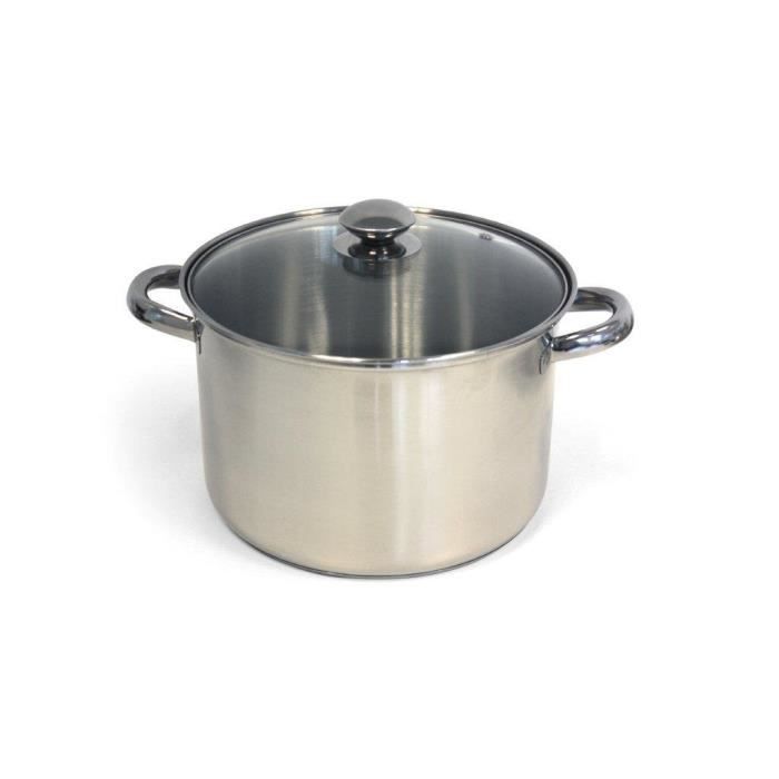 Marmite Traiteur BAUMALU Inox 28cm 13,5L - Triple Fond Induction | Couvercle Verre Poignées Métal