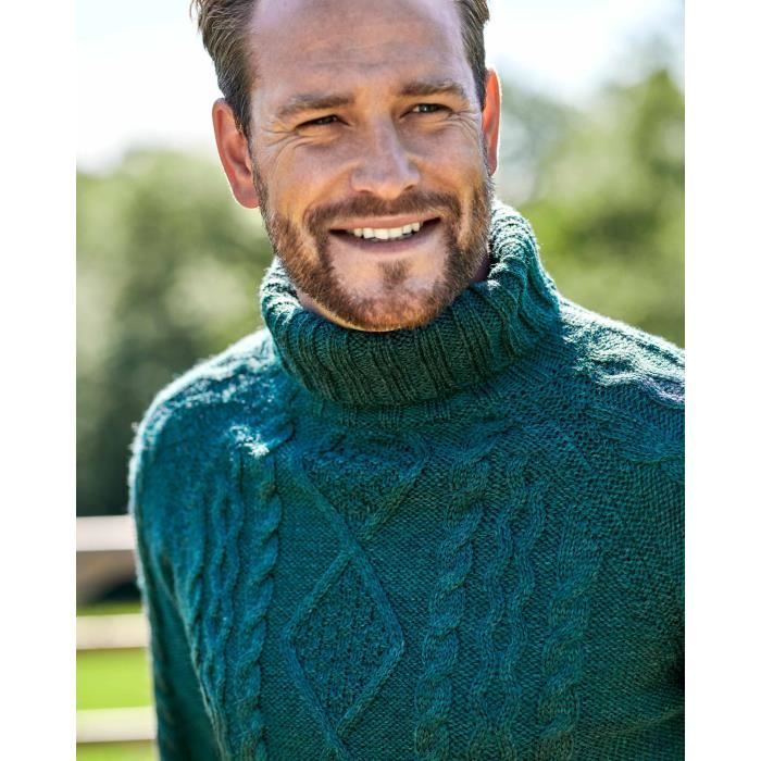 WoolOvers Pull irlandais a col roule Homme Pure Laine Mousse fonce Vert Cdiscount Pret a Porter