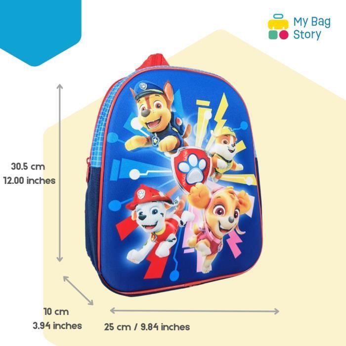 mybagstory Sac dos Pat Patrouille Bleu 3D Enfant Ecole Maternelle Garderie Primaire Gar on Taille 30.5 cm