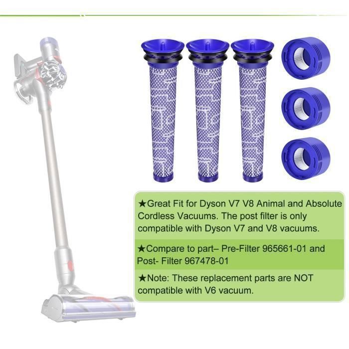 Lot De 6 Filtres Dyson Compatibles V7 V8 - Filtres Pré-moteur Et Post-moteur HEPA Lavables