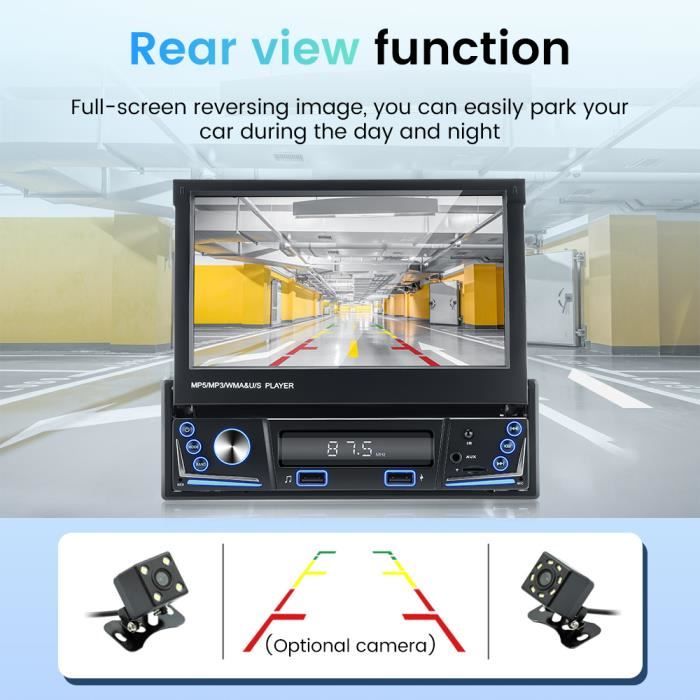 Lecteur DVD voiture universel écran LCD rétractable 7 pouces