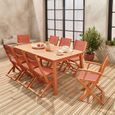 Salon de jardin en bois extensible - Almeria - table 180/240cm avec rallonge. 2 fauteuils et 6 chaises. en bois d'Eucalyptus  huilé-2