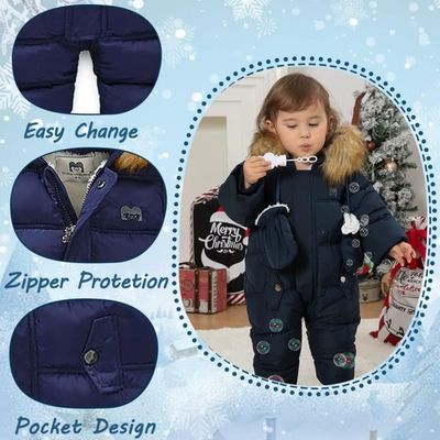 Combinaison Polaire Bébé Hiver – Capuche Oreilles D’ours, Fermeture éclair, Tailles 0-12 Mois