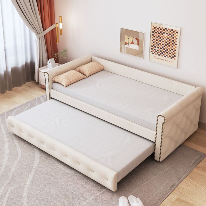 Canapé-lit studio avec lit gigogne - Lit bébé rembourré 90x200 - Canapé-lit  gigogne