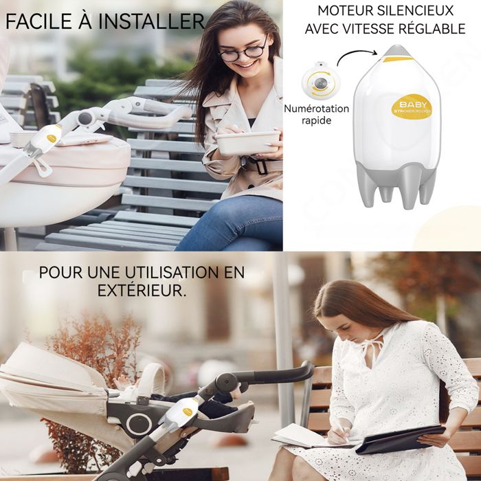 Berceuse Rechargeable Pour Poussette - 3 Vitesses, Minuterie 30/60/90 Min - Aide Au Sommeil Bébé - USB-C