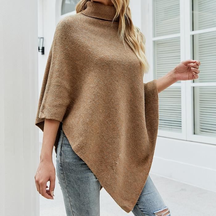 Poncho Femme Tricot Pull Capes Mode Automne Hiver Bouton Poncho Dames Pull Surdimensionne Col Roule Pull Vacances V 467 Cdiscount Pret a Porter
