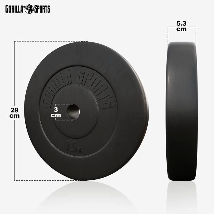 Disques De Poids Gorilla Sports Caoutchoutés – 1,25 Kg à 25 Kg, Alésage 30/31 Mm, Pour Haltères Et Fitness