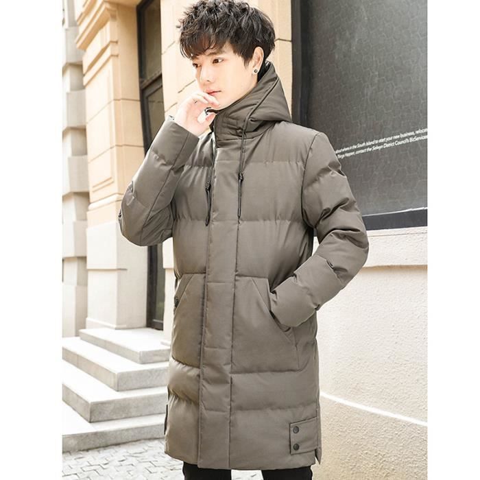 Doudoune Homme Hiver Mi longue A Capuche Manches longues Chaude Epaisse Couleur unie Vert Cdiscount Pret a Porter
