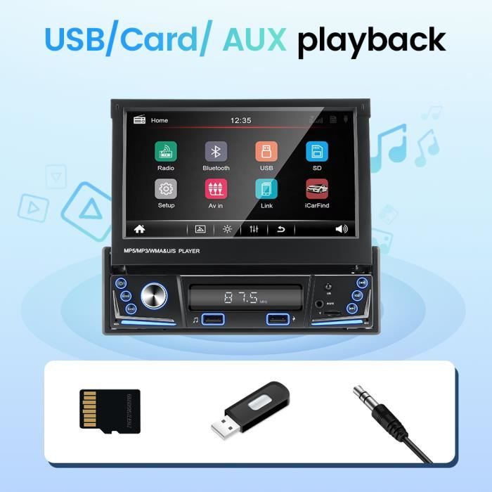 Autoradio bluetooth 1Din carplay voiture Android Auto 7 Pouces Écran  Tactile Post Radio Voiture Bluetooth Main Libres avec USB AUX - Cdiscount  Auto