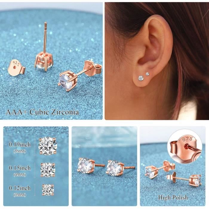 Lot 3 Paires Boucles D'oreilles Femme Argent 925 - Piercing Helix, Flatback étoile Coeur, CZ, Hypoallergénique