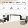 Outsunny Ensemble salon de jardin encastrable avec grande table rectangulaire 2 fauteuils et 2 tabourets coussins amovibles lavables-3