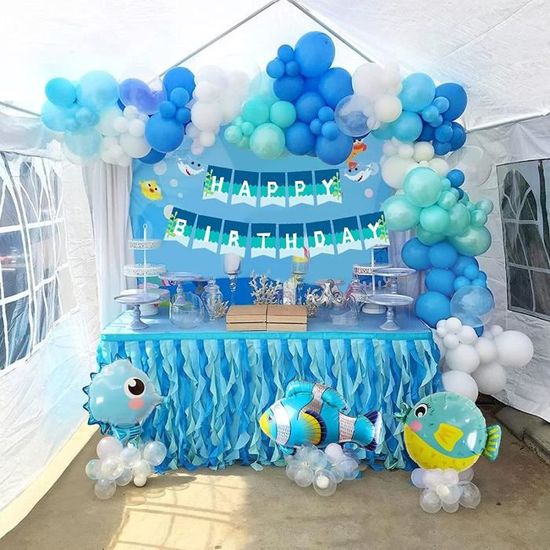 Decoration Anniversaire Theme Marin Enfant108pieces Decoration Anniversaire Mer Avec Banderole Joyeux Anniversaireocean Anima 599 Cdiscount Maison