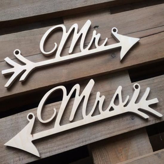 1 Pair Mr & Mme Flèche-Caractères Mariage Chaise Décor rustique en bois hochze CGW