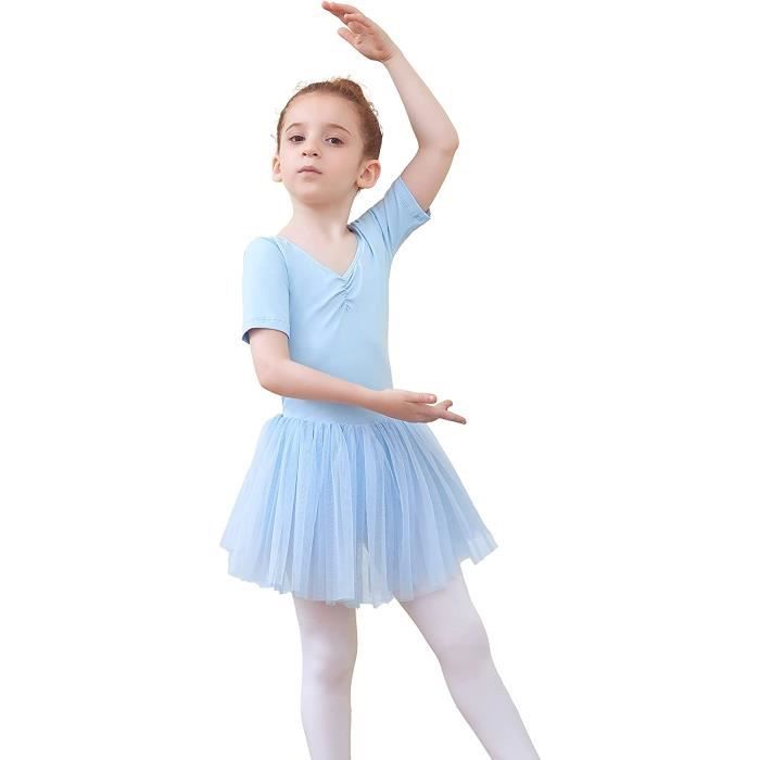 Justaucorps De Ballet Pour Fille 2-12 Ans Avec Jupe Amovible - Manches Volants, Paillettes, 95% Coton