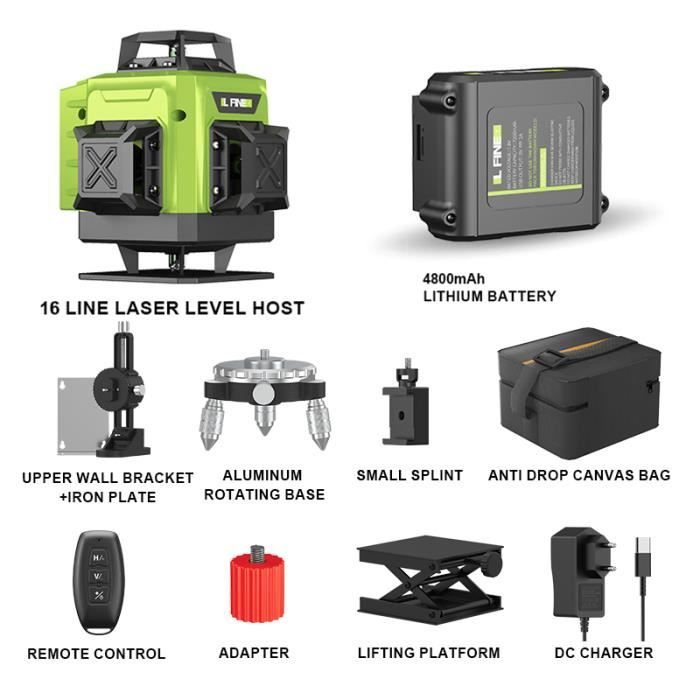 Niveau Laser MUSTOOL 16 Lignes 4D 360° Auto-nivelant – Support Inclus, Précis Et Fiable